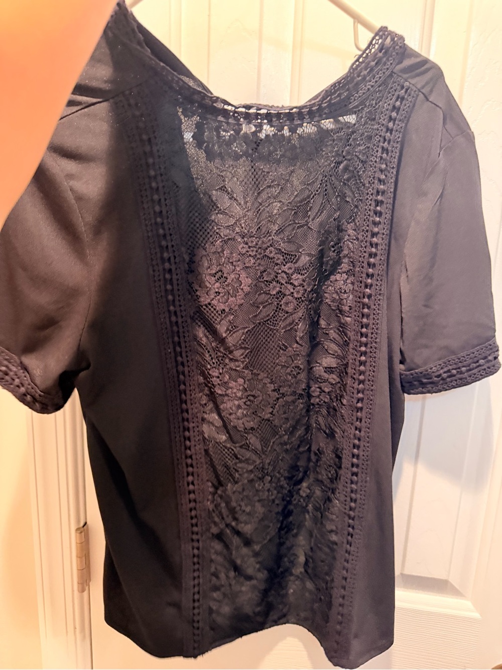 Black Lace-Back Short Sleeve Blouse